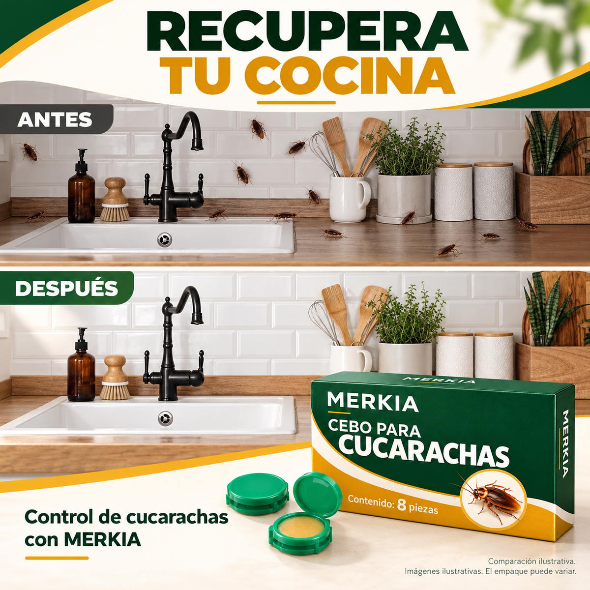 2x1 Cebo Mata Cucarachas Merkia · 8 estaciones