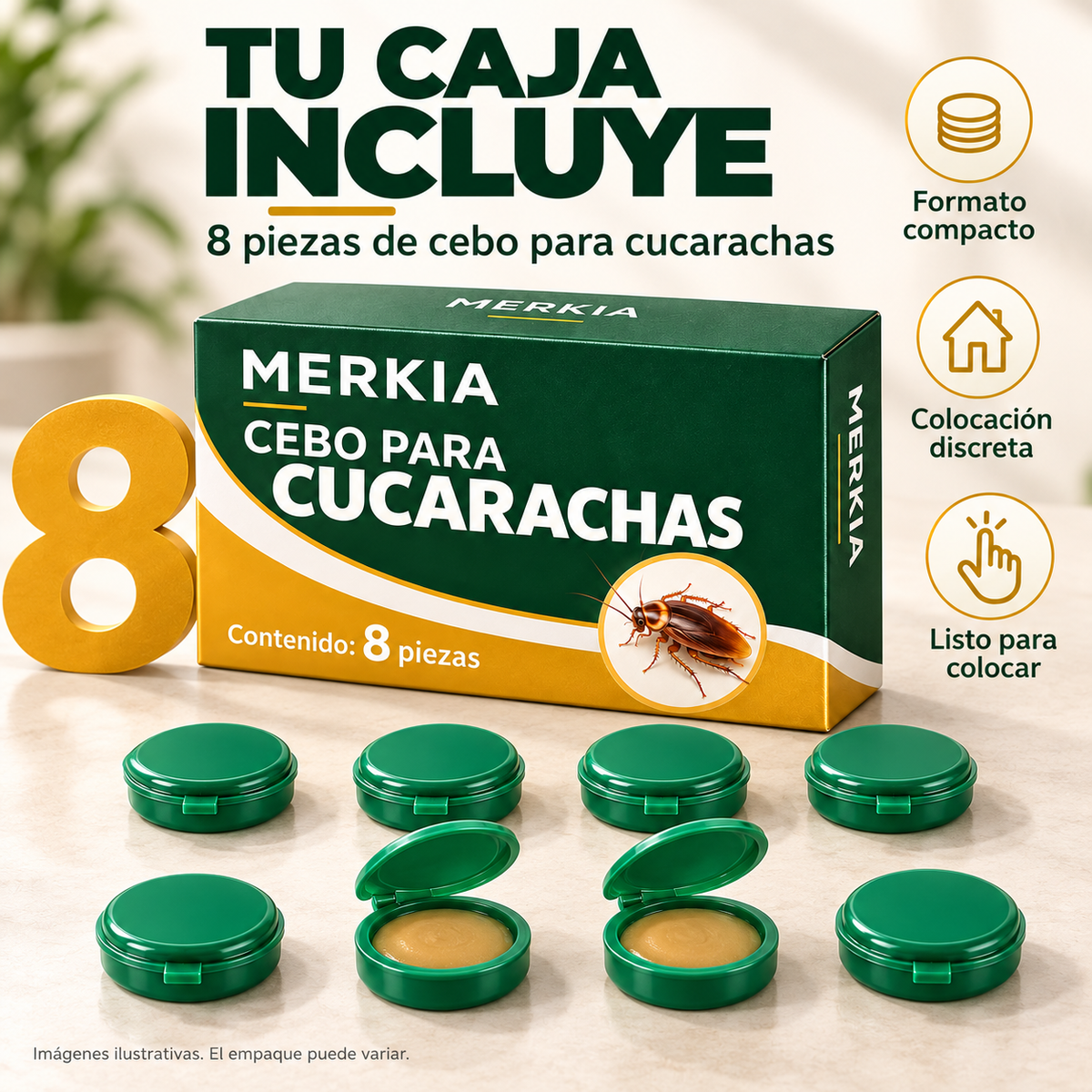 2x1 Cebo Mata Cucarachas Merkia · 8 estaciones