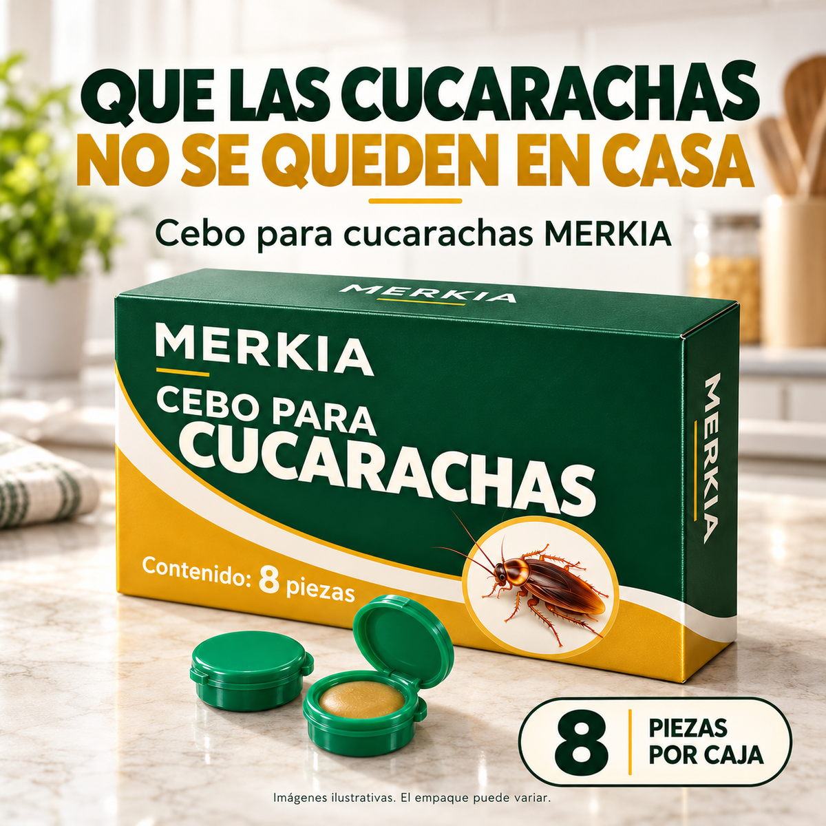 2x1 Cebo Mata Cucarachas Merkia · 8 estaciones