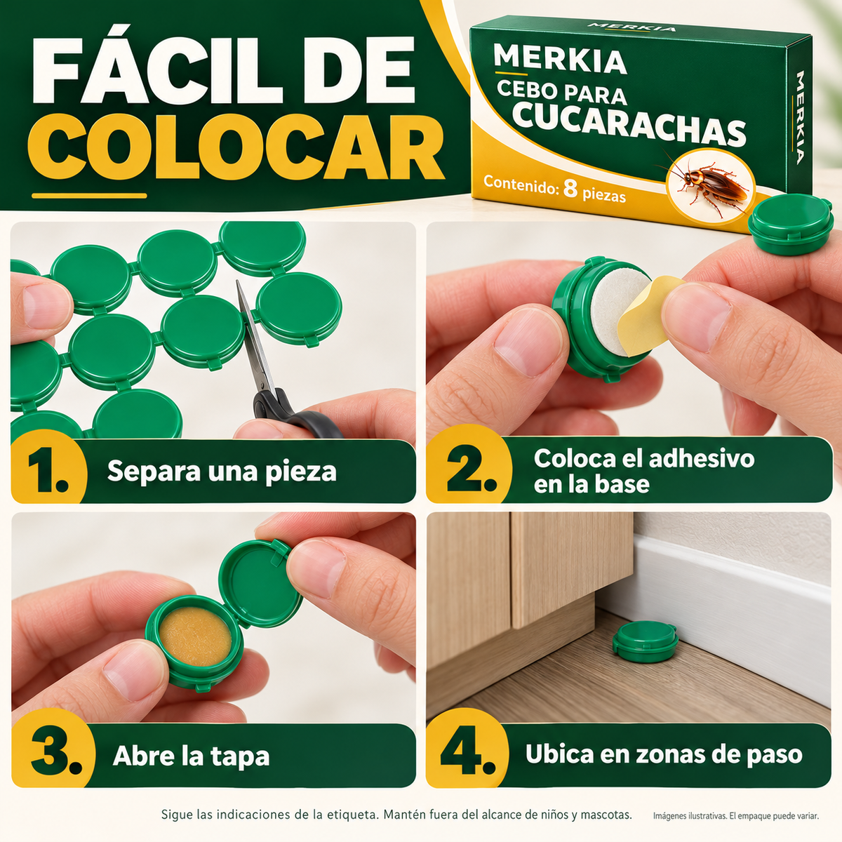 2x1 Cebo Mata Cucarachas Merkia · 8 estaciones