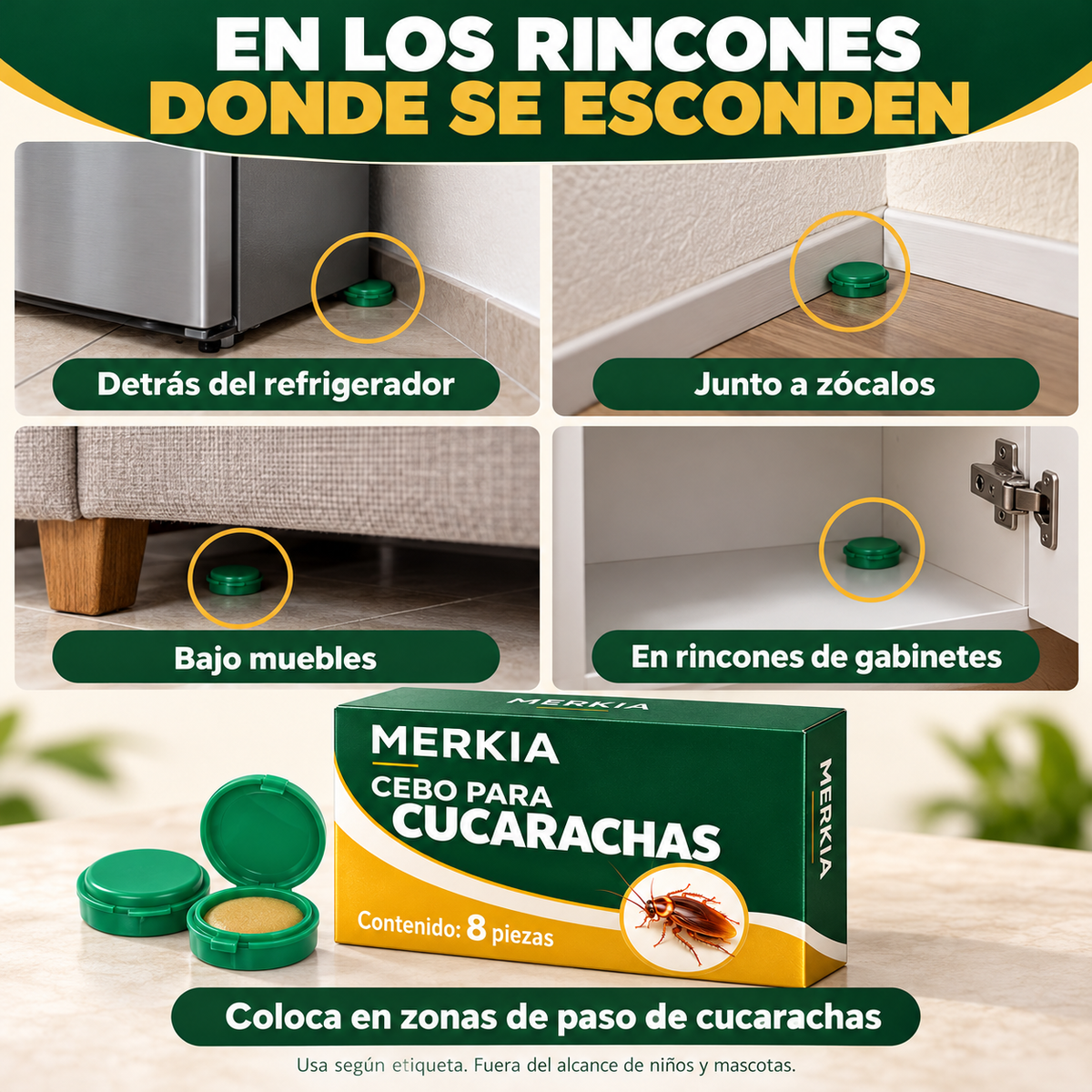 2x1 Cebo Mata Cucarachas Merkia · 8 estaciones
